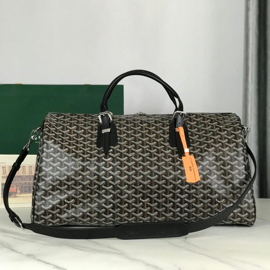 BOSTON 50 BAG IN BLACK GOYARDINE CANVAS AND CALFSKIN TRIM