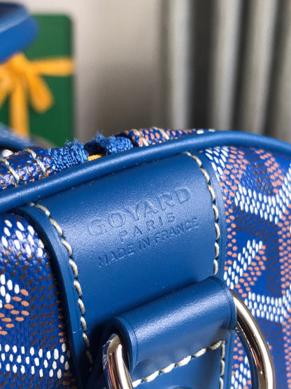 BOSTON 50 BAG IN SAPPHIRE BLUE GOYARDINE CANVAS AND CALFSKIN TRIM