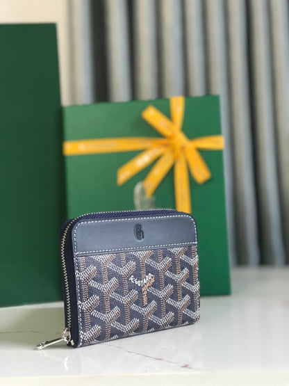 MATIGNON MINI WALLET 11 IN NAVY BLUE GOYARDINE CANVAS AND CALFSKIN