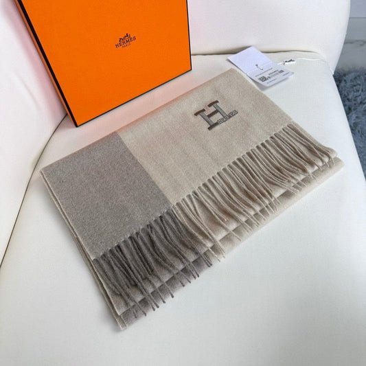 SCARF 190 CM IN WHITE MIX GRAY CASHMERE