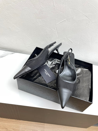 OXALIS SLINGBACK PUMPS 30 IN MESH BLACK LEATHER
