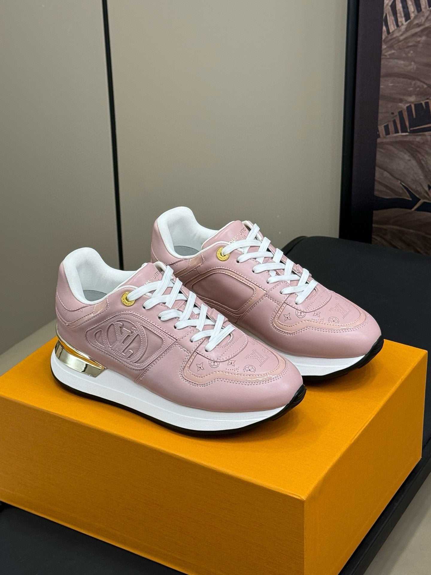 LV NEO RUN AWAY SNEAKER IN PASTEL PINK CALFSKIN