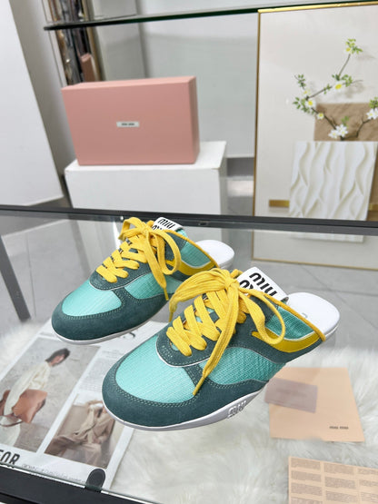 GYMNASIUM SNEAKERS MULES PERSIAN SUEDE AND DARK GREEN TECHNICAL FABRIC