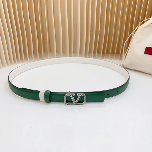 Vlogo Buckle Water Wave Silver Copper Glossy Dark Green White Leather 20mm Belt