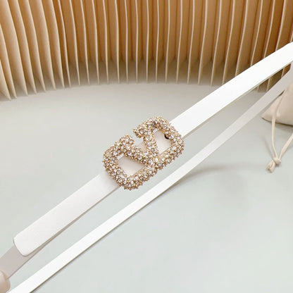 VL Belt 8mm Buckle Gold Diamond Leather White