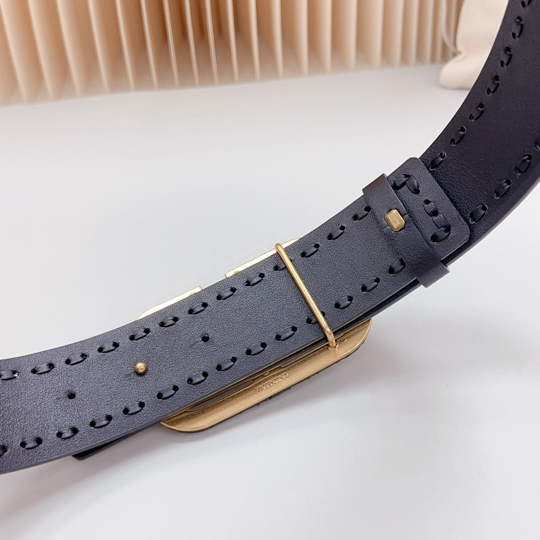 Vlogo Black Leather Buckle 40mm Black