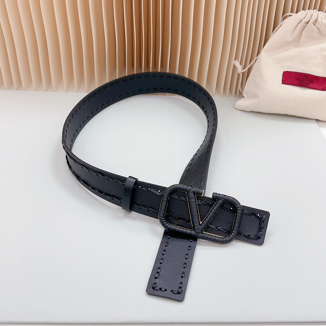 Vlogo Black Leather Buckle 40mm Black