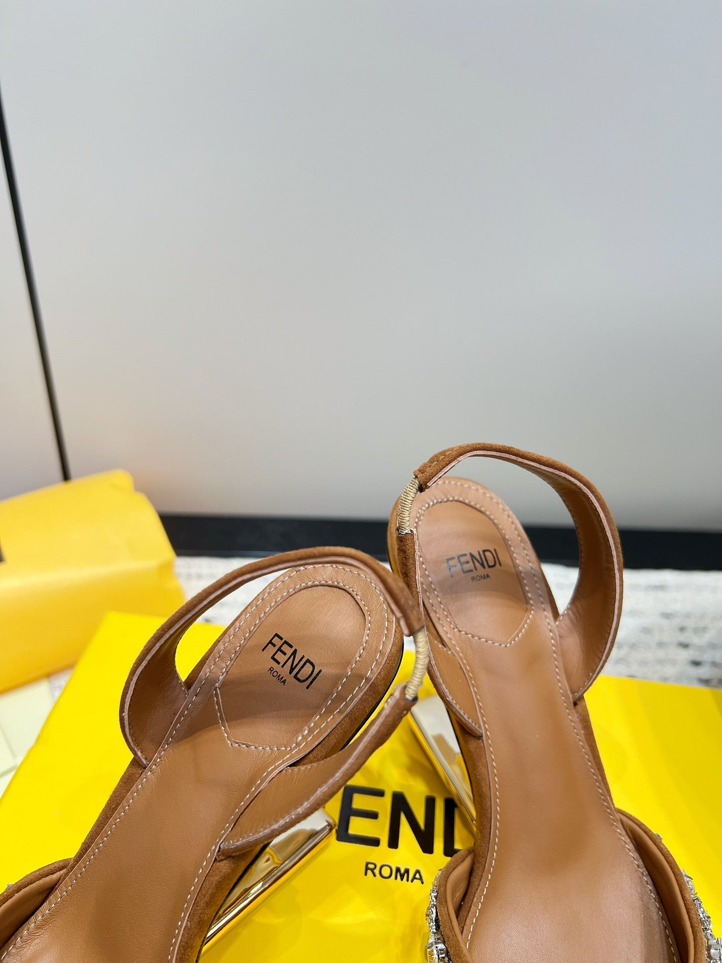 FENDI CRYSTAL HIGH-HEELED SLINGBACK 7 CM IN BRONZE BROWN SUEDE