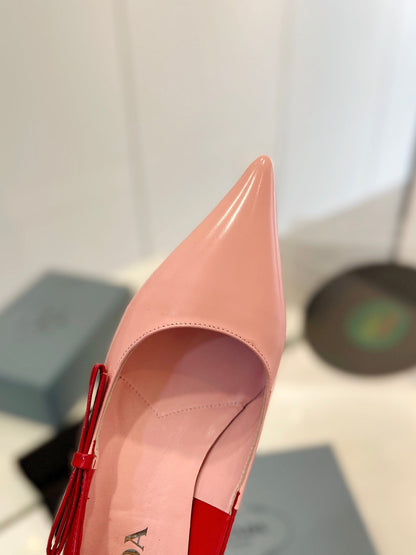 PRA MID - HEELS RED AND LIGHT PINK LAMBSKIN WITH BOW