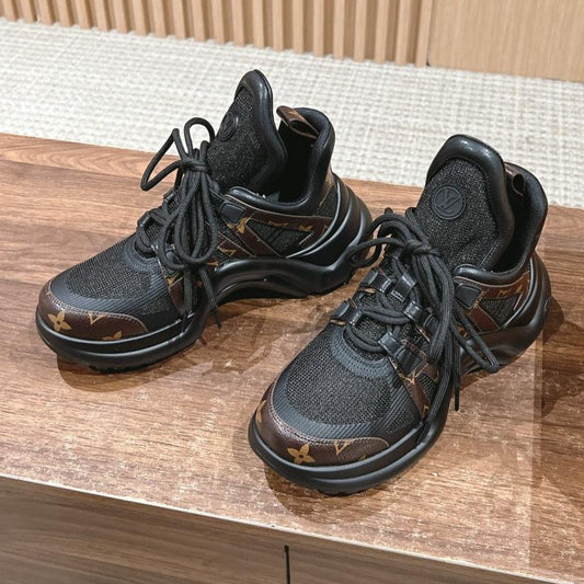 LV ARCHLIGHT SNEAKER IN BLACK CANVAS AND CHOCOLATE BROWN MONOGRAM CALFSKIN