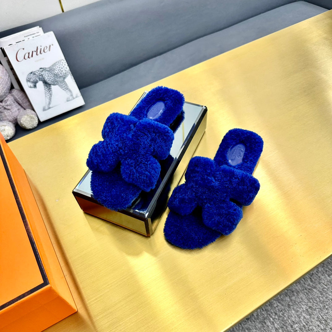 0RAN SHEARLING SANDALS INDIGO BLUE