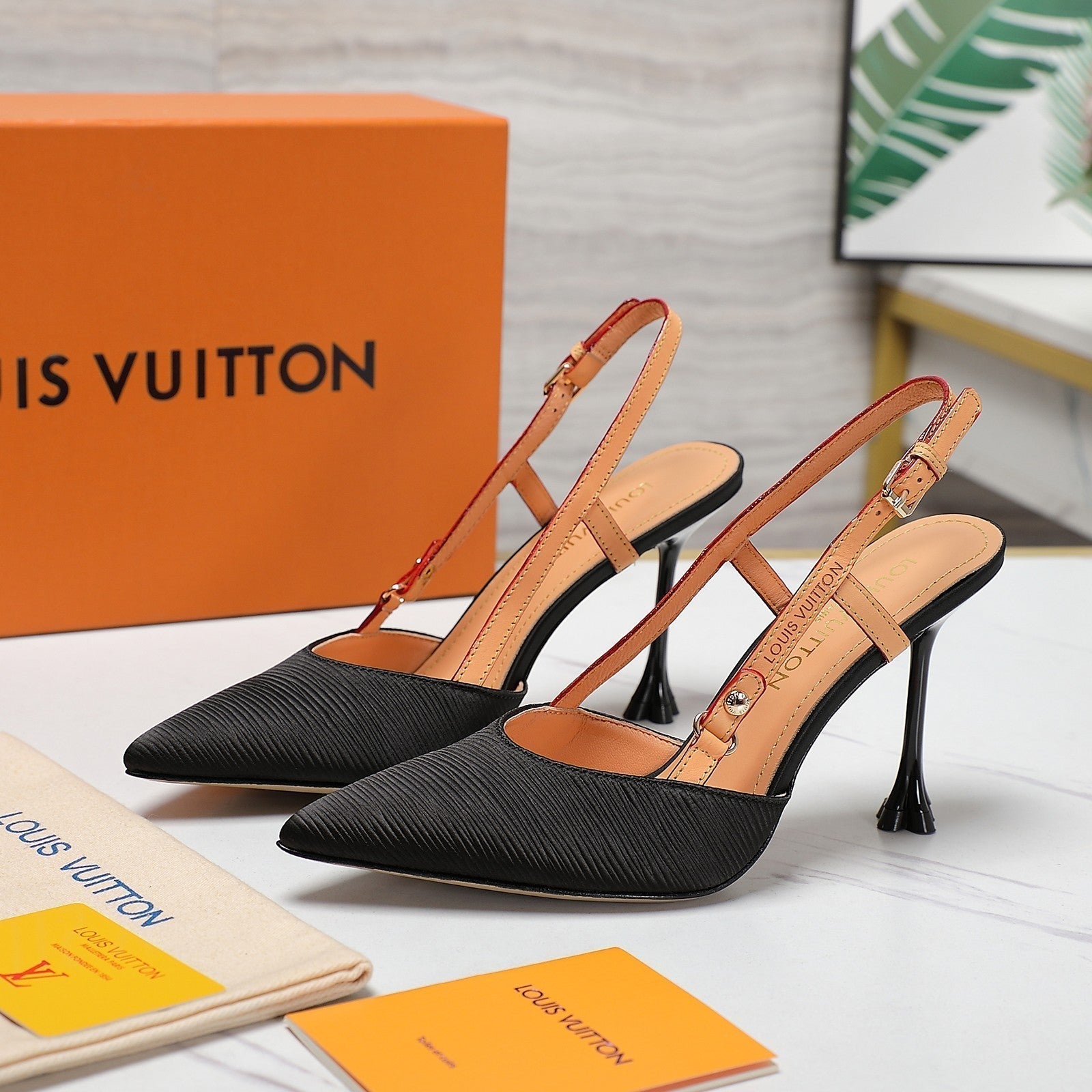 LV WOMEN BLOSSOM SLINGBACK PUMP IN BLACK EMBROIDERED FABRIC