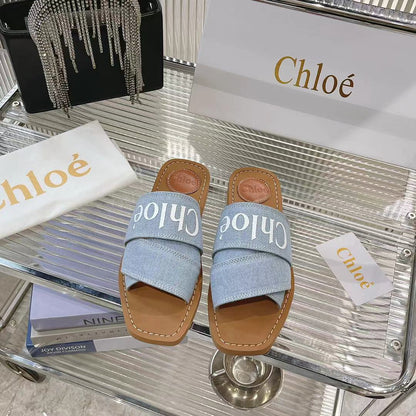 WOODY MULE IN LIGHT BLUE DENIM WITH WHITE LOGO