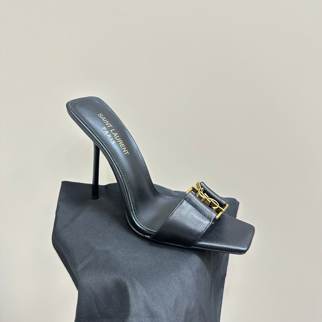 SL BABYLONE SLIDE PUMPS 115 BLACK CALFSKIN