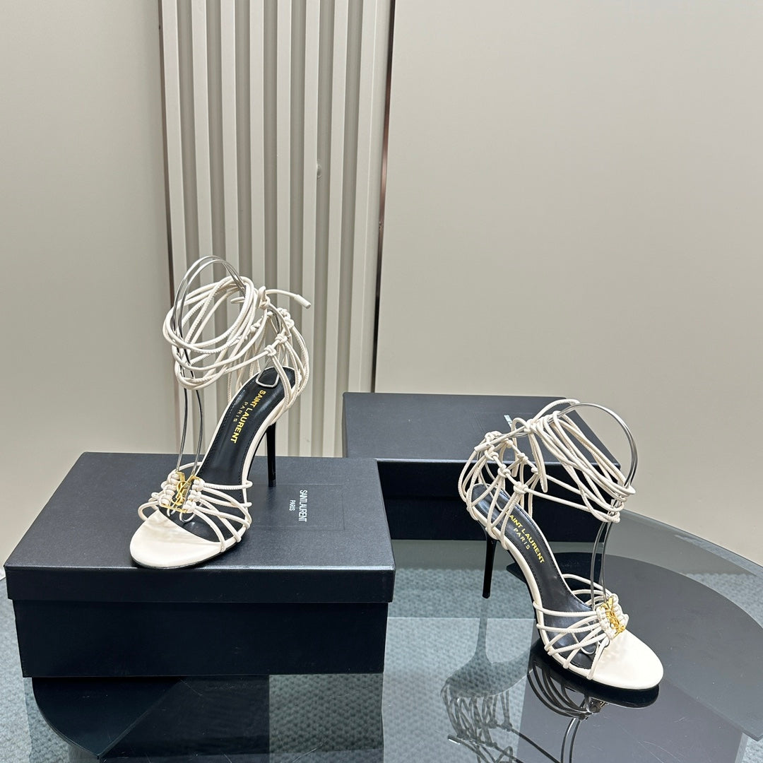 SL BABYLONE SANDALS 105 WHITE LAMBSKIN
