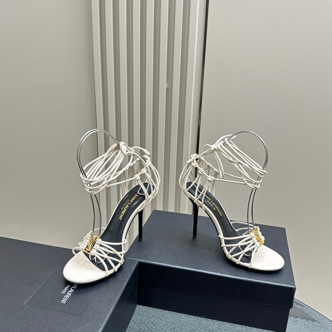 SL BABYLONE SANDALS 105 WHITE LAMBSKIN