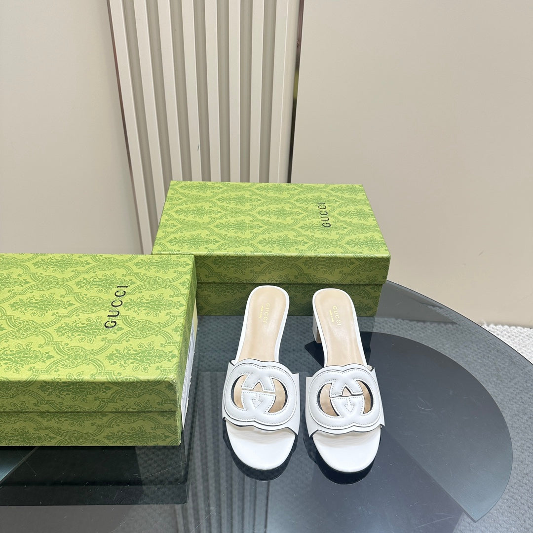 MID-HEEL 5 CM MULE IN WHITE CALFSKIN