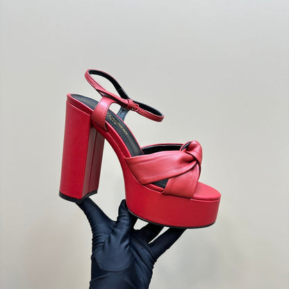BIANCA PLATFORM SANDALS IN RED LAMBSKIN