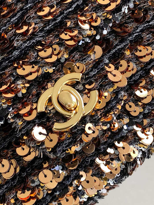 CLASSIC FLAP BAG 21 IN BROWN MIX BLACK SEQUINS