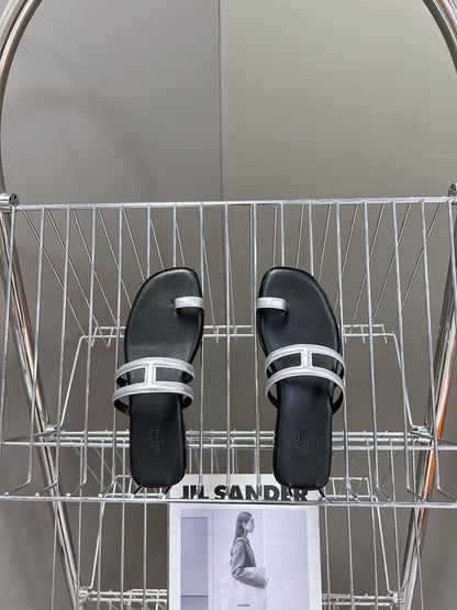 Georgia Sandals Silver Black Calfskin