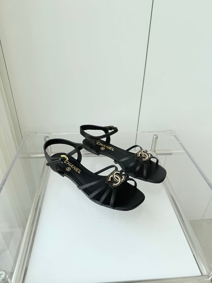 FLAT SANDALS 1 CM IN BLACK LAMBSKIN