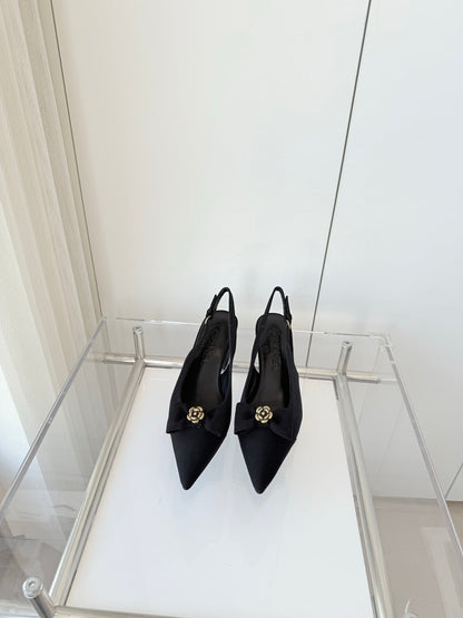 SLINGBACKS 65 MM IN BLACK CALFSKIN MIX CANVAS