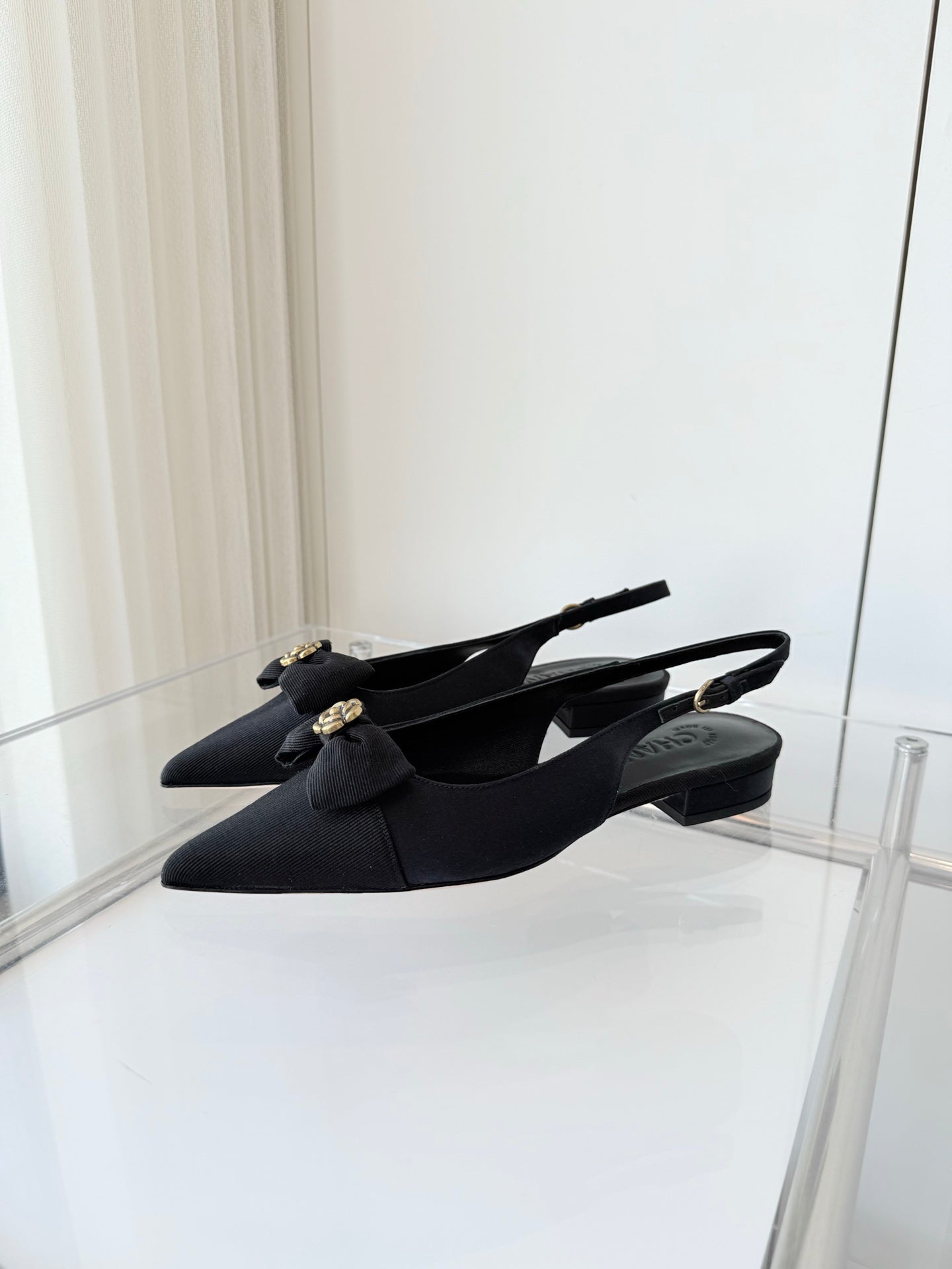 SLINGBACKS 18 MM IN BLACK CALFSKIN MIX CANVAS