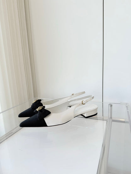 SLINGBACKS 18 MM IN WHITE CALFSKIN MIX BLACK CANVAS
