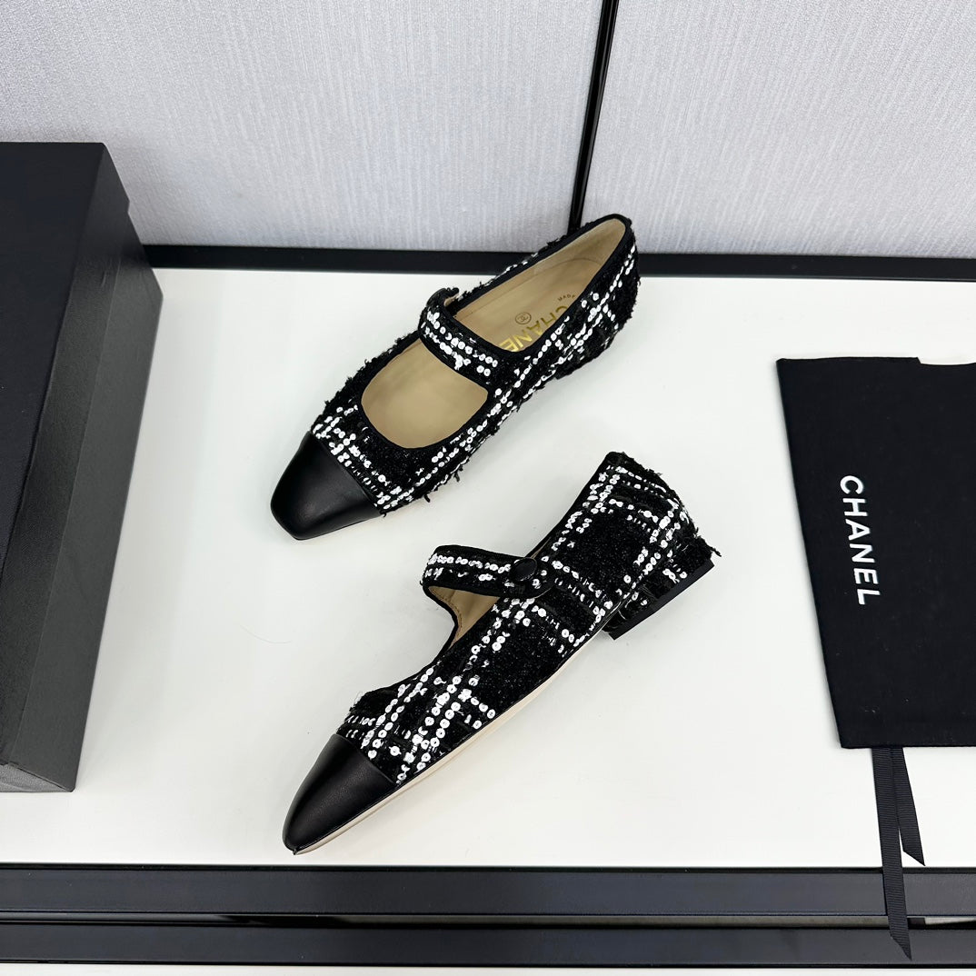 MARY JANE BLACK MIX WHITE TWEED AND CALFSKIN