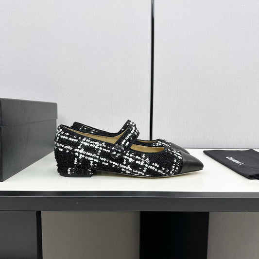 MARY JANE BLACK MIX WHITE TWEED AND CALFSKIN