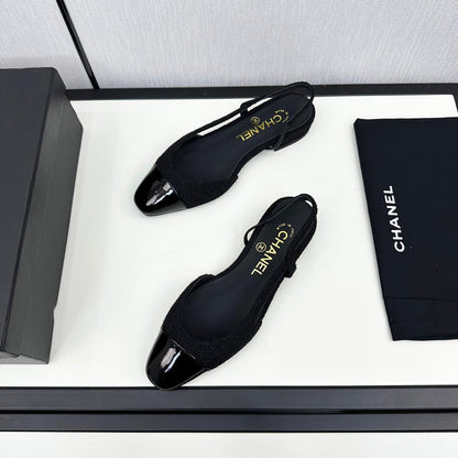 SLINGBACK BLACK TWEED AND CALFSKIN