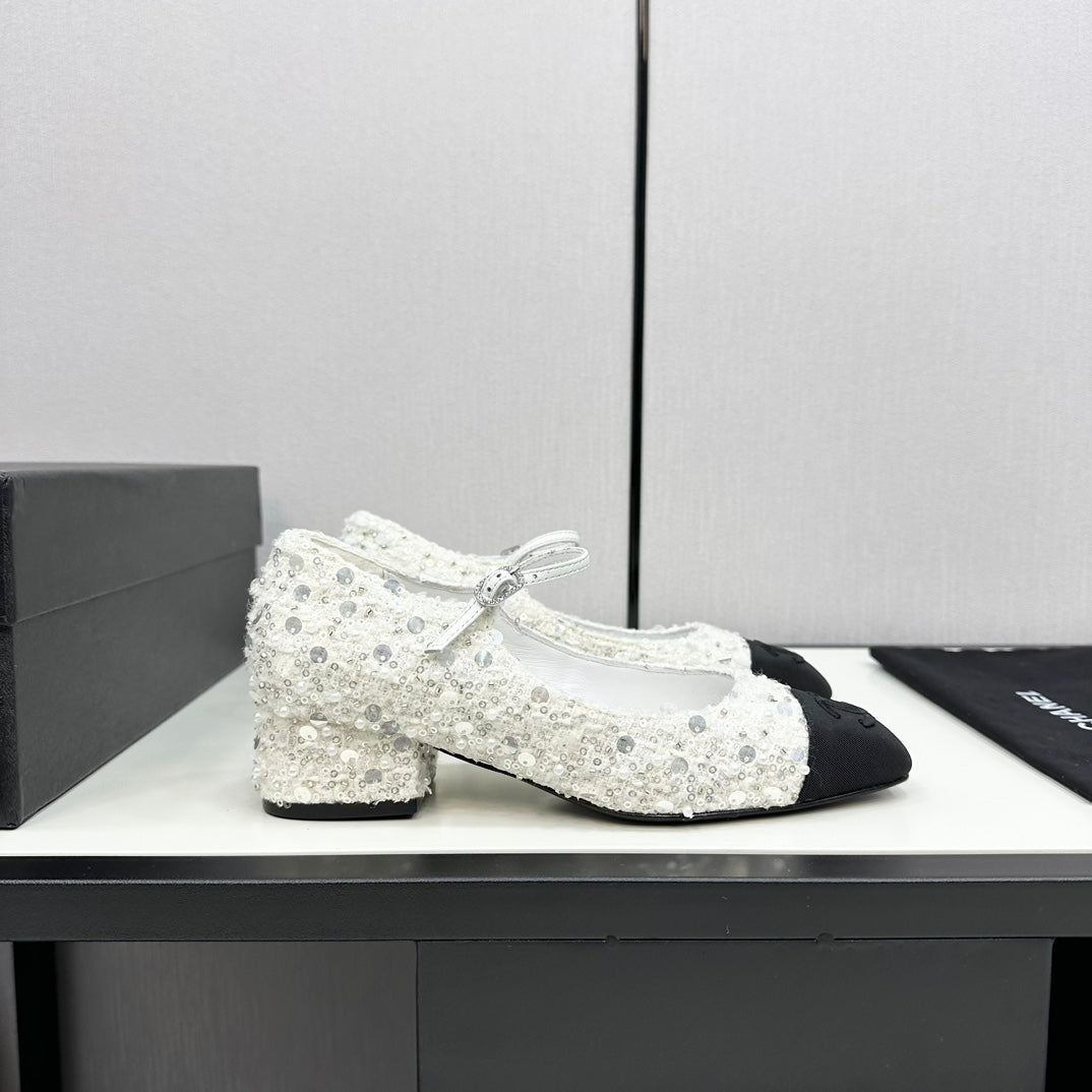 CC MARY JANE IN BLACK MIX WHITE SEQUINS AND VELVET