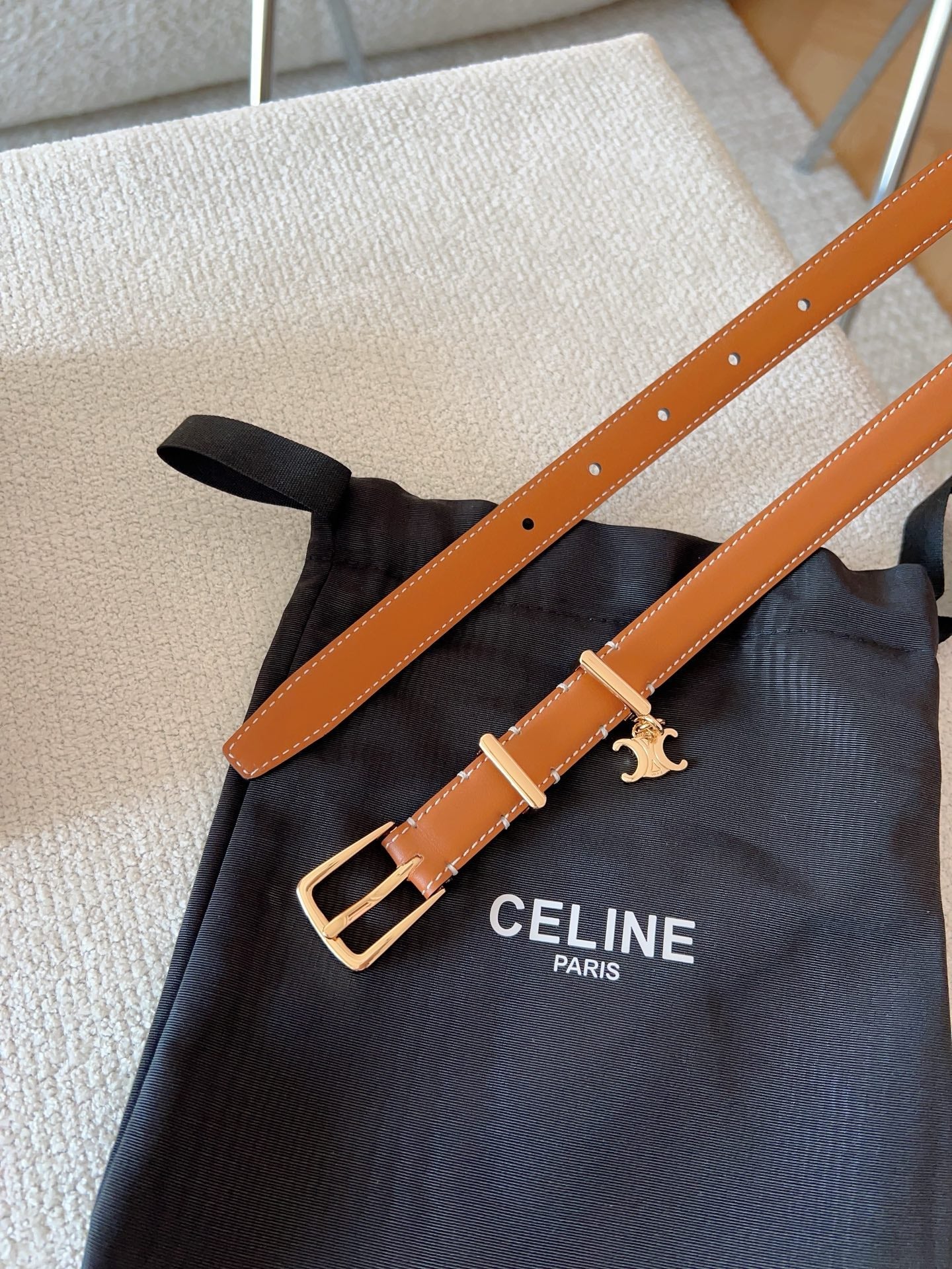 CL BELT 18MM IN BROWN TAURILLON CALFSKIN GOLD BUCKLE