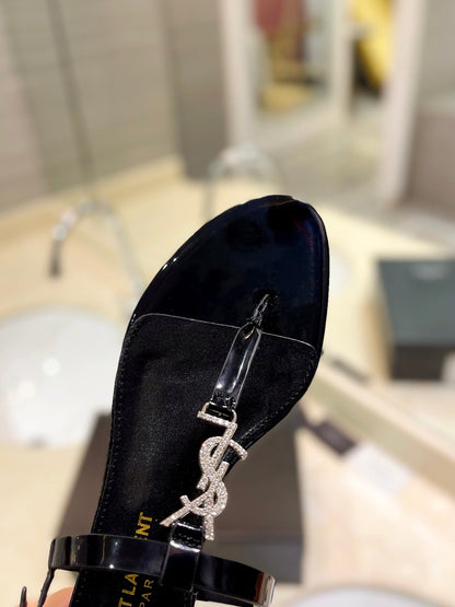 SL CASSANDRA SANDALS BLACK POLISHED CALFSKIN
