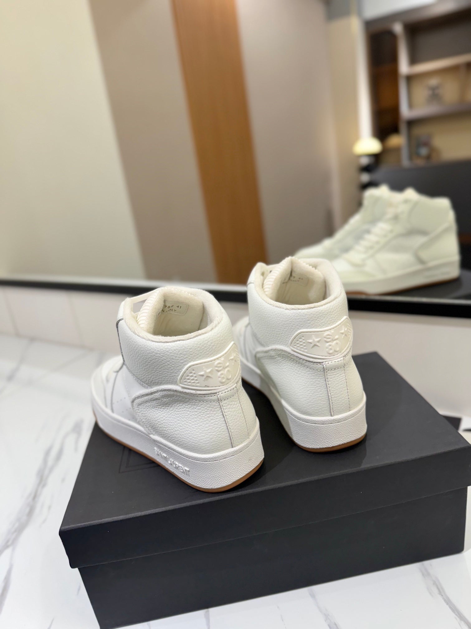 MID-TOP SNEAKERS IN WHITE PERFORATED LAMBSKIN