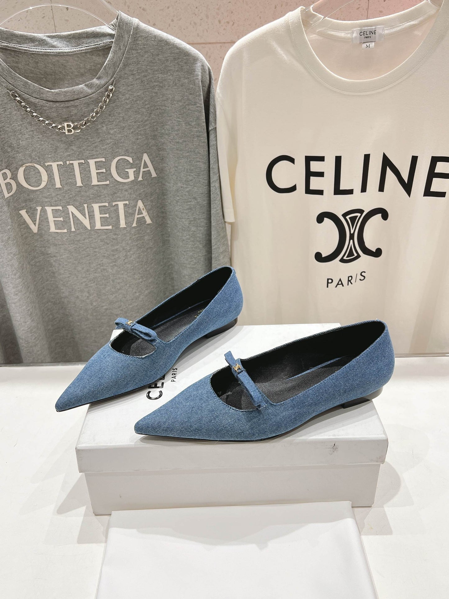 SUZY POINTY TOE BALLERINA IN BLUE DENIM