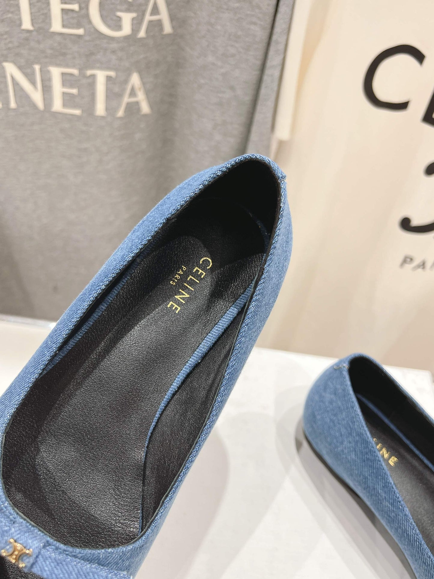 SUZY POINTY TOE BALLERINA IN BLUE DENIM