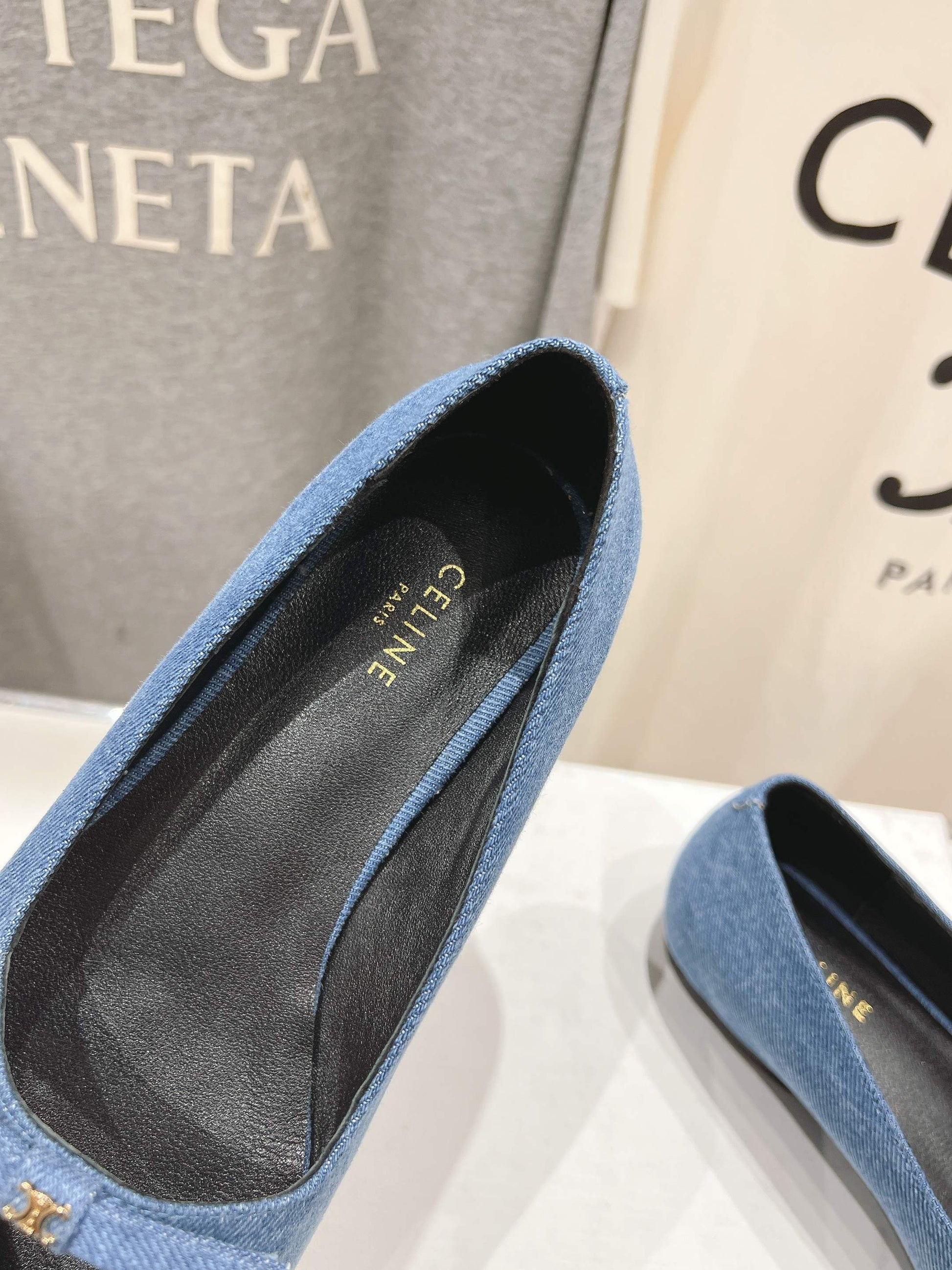 SUZY POINTY TOE BALLERINA IN BLUE DENIM