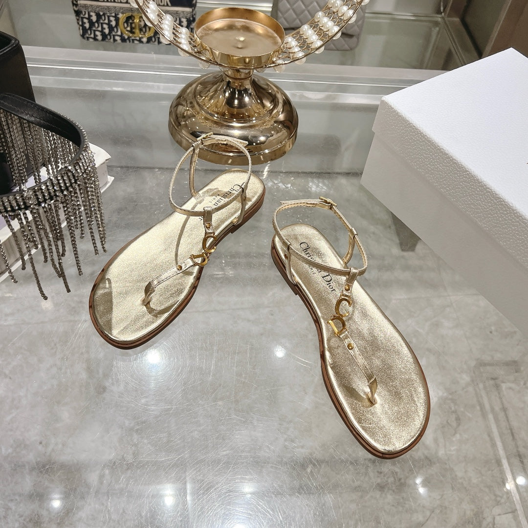DIORIVIERA C'EST THONG SANDAL GOLD AQUAMARINA CALFSKIN