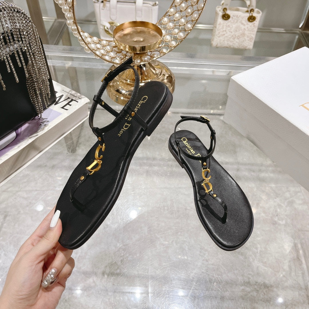 DIORIVIERA C'EST THONG SANDAL BLACK AQUAMARINA CALFSKIN