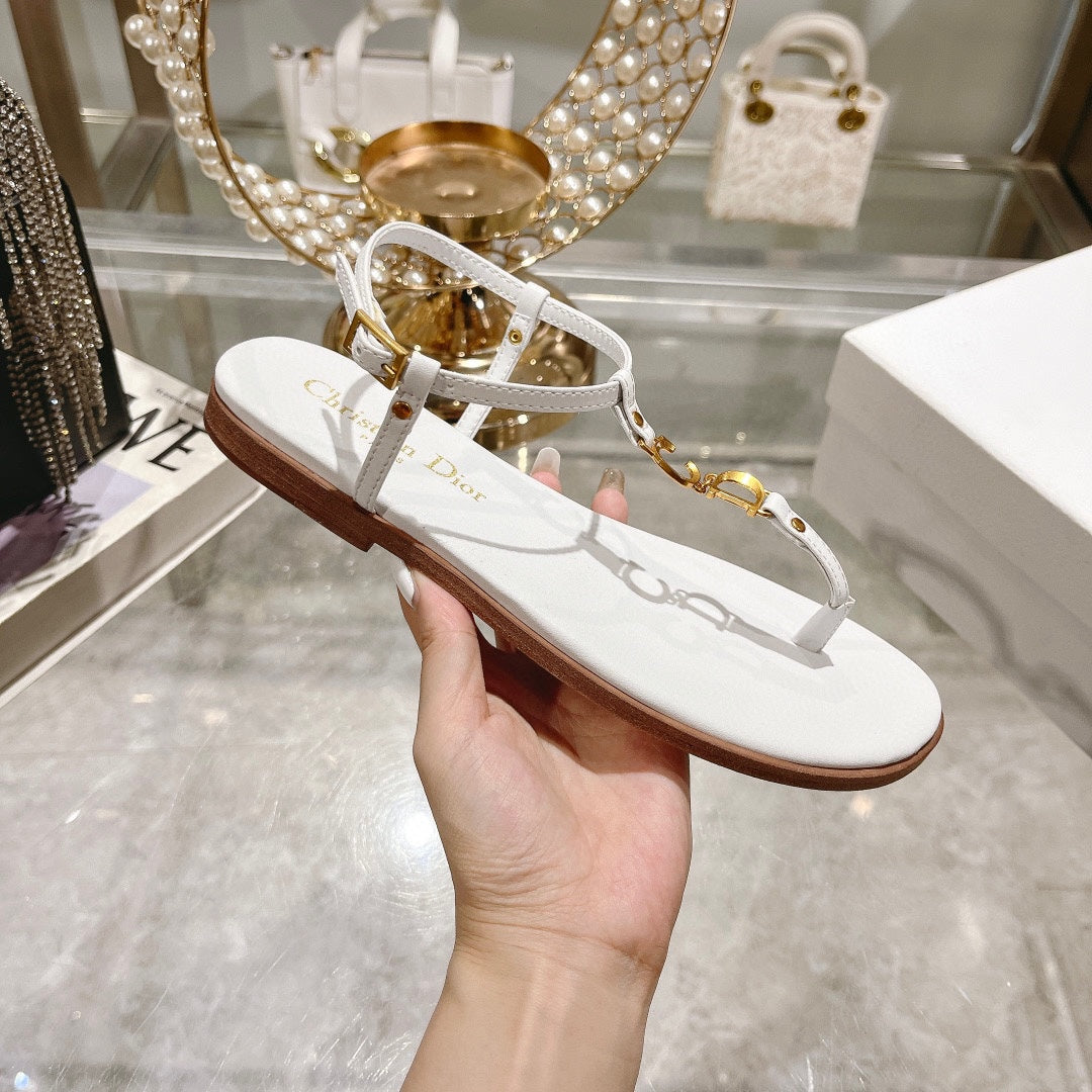 DIORIVIERA C'EST THONG SANDAL WHITE AQUAMARINA CALFSKIN