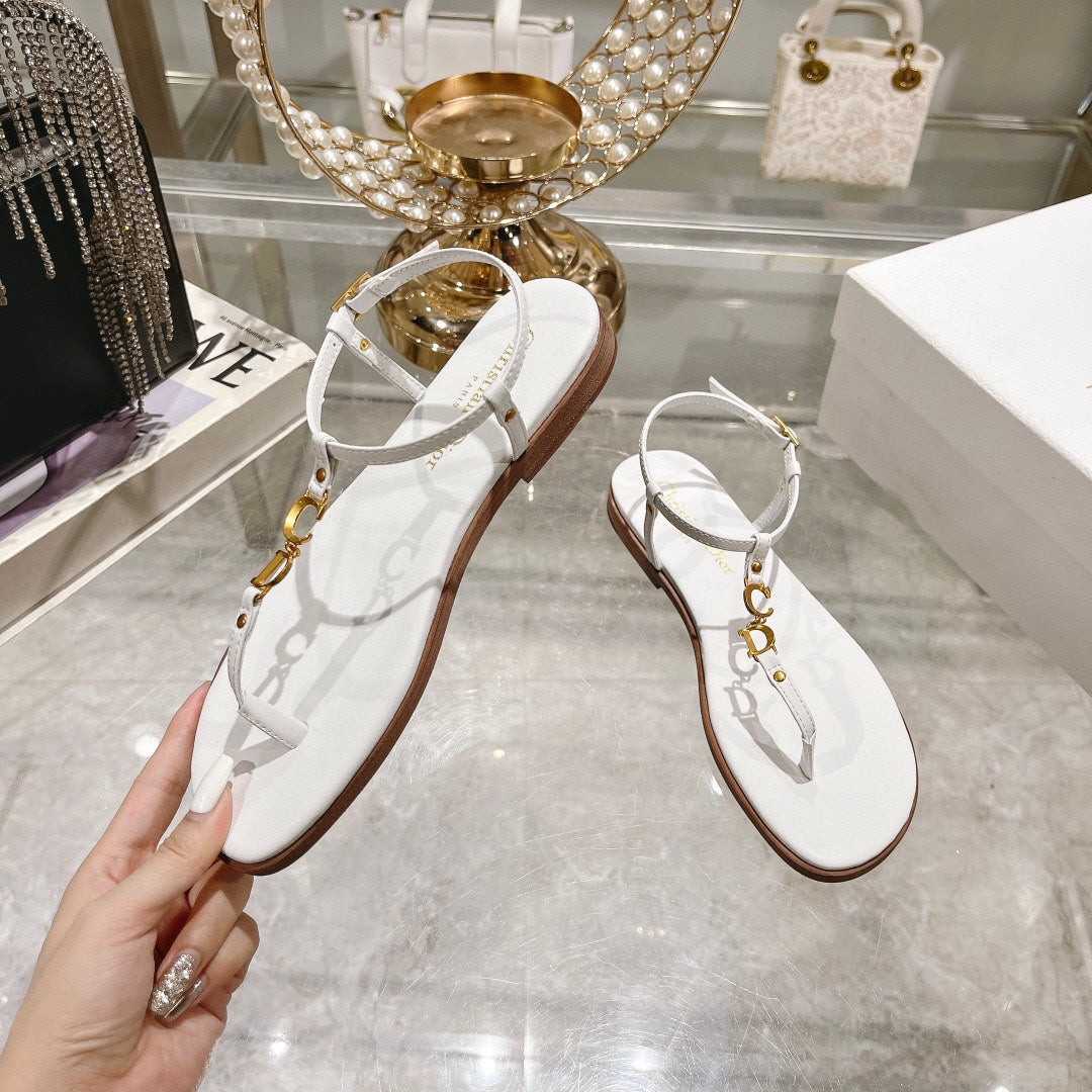 DIORIVIERA C'EST THONG SANDAL WHITE AQUAMARINA CALFSKIN