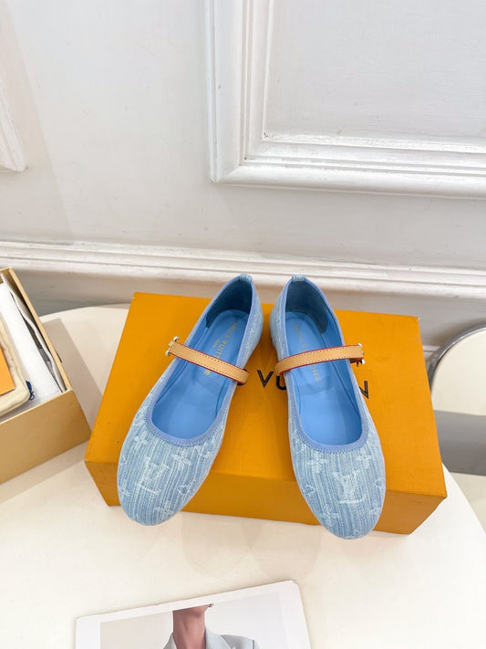 LV WOMEN ROMY FLAT BALLERINA IN LIGHT BLUE MONOGRAM DENIM