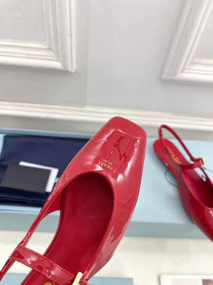 MARY JANE SLINGBACK SQUARE TOE IN CRIMSON RED PATENT SHEEPSKIN