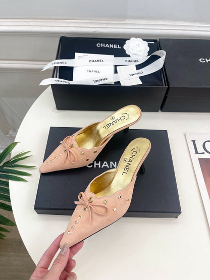 HIGH 65 MM MULE IN PEACH PINK SUEDE