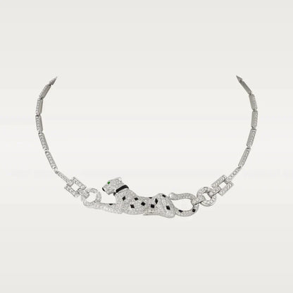 PANTHERE DE CARTI SILVER DIAMOND ONYX CHAIN NECKLACE