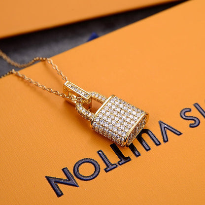 LV LOCK GOLD DIAMOND PENDANT NECKLACE